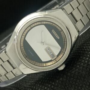 Vintage 1977 Citizen Automatic Womans Silver Watch W/daydate & Black accents
